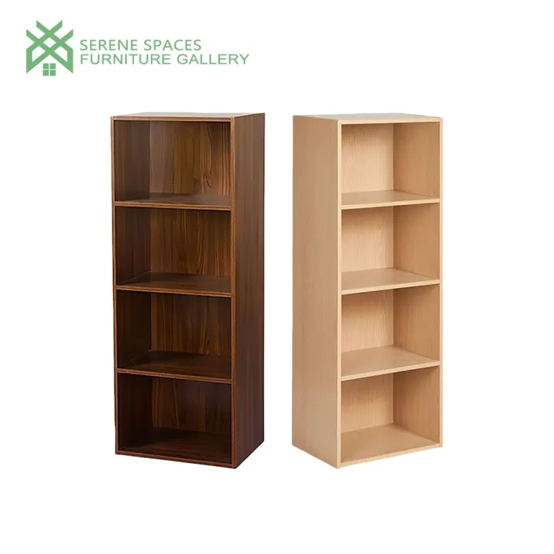 SERENE SPACES Rak Buku Kayu 4 Susun Rak Buku Susun Minimalis Lemari Display Serbaguna Rak Buku Portable Rak Susun