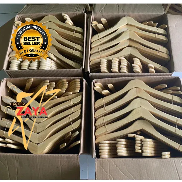 100 PCS HANGER KAYU BAJU DEWASA KUALITAS PREMIUM