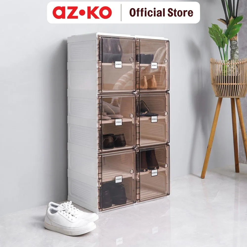 AZKO Stora Lemari Sepatu Lipat - Coklelat Organizer Sandal Dan Sepatu Rak Lemari Alas Kaki Serbaguna Tempat Penyimpanan Sendal