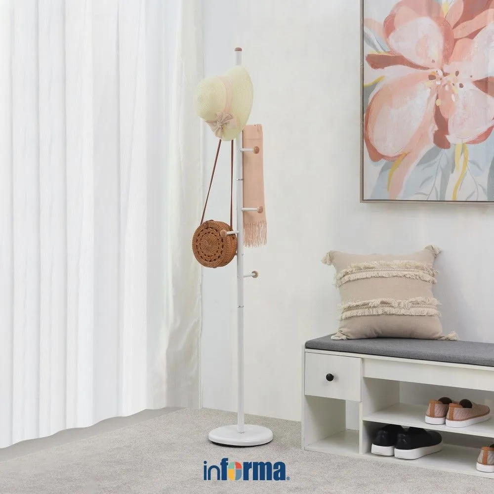 Informa 28.5x28.5x171 cm Gantungan Pakaian Wooden Balls - Putih Stand Hanger Gantungan Baju Berdiri Clothes Organizer Standing Clothing Rack Gantungan Tas Tempat Jaket Tiang Baju Stand Topi Jemuran Handuk