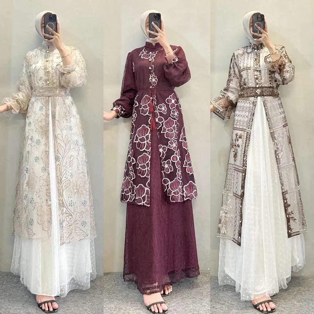 VIOLA DRESS  (INNER + OUTER) || DRESS KONDANGAN || DEESS LEBARAN || DRESS BROUKAT- Dress Elena Kertek