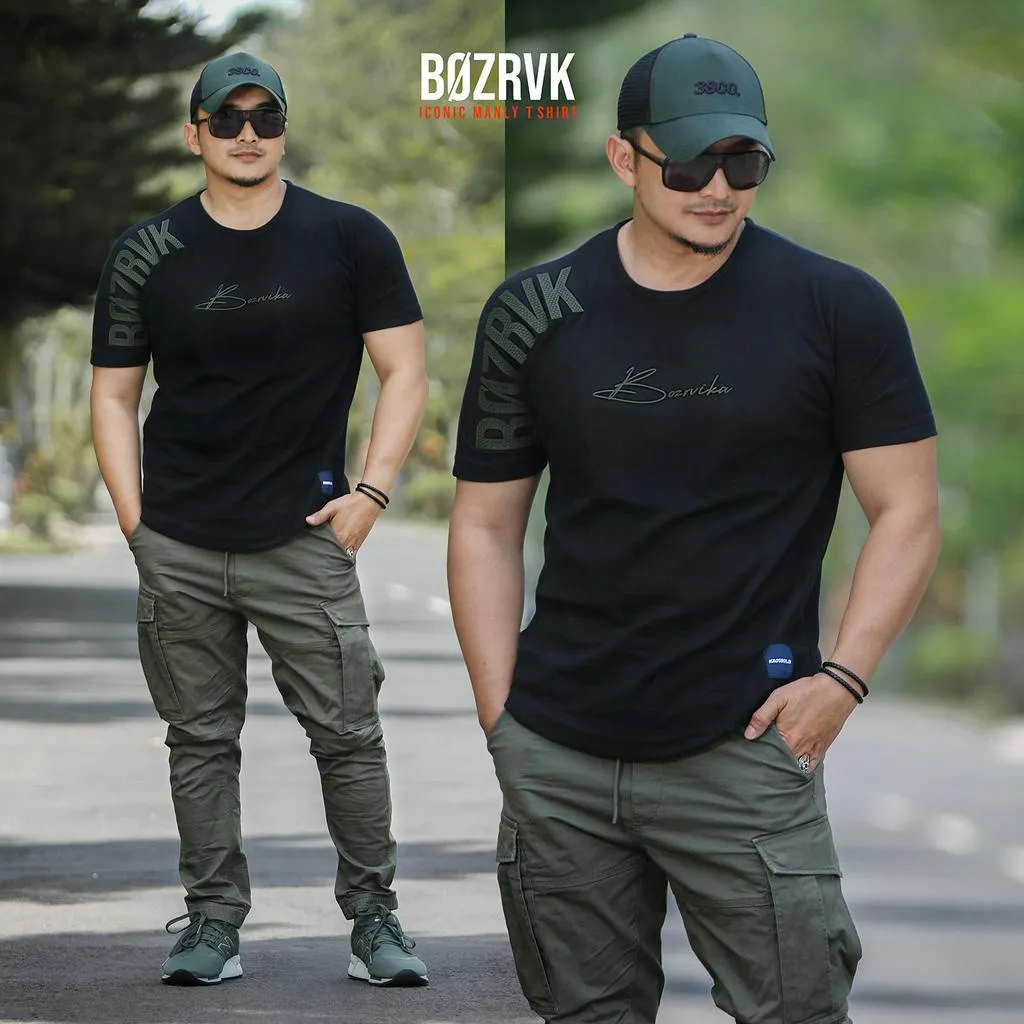 KAOSBOS.ID - T Shirt Distro Hitam Tactical Bozrvk Pria Never Give Up