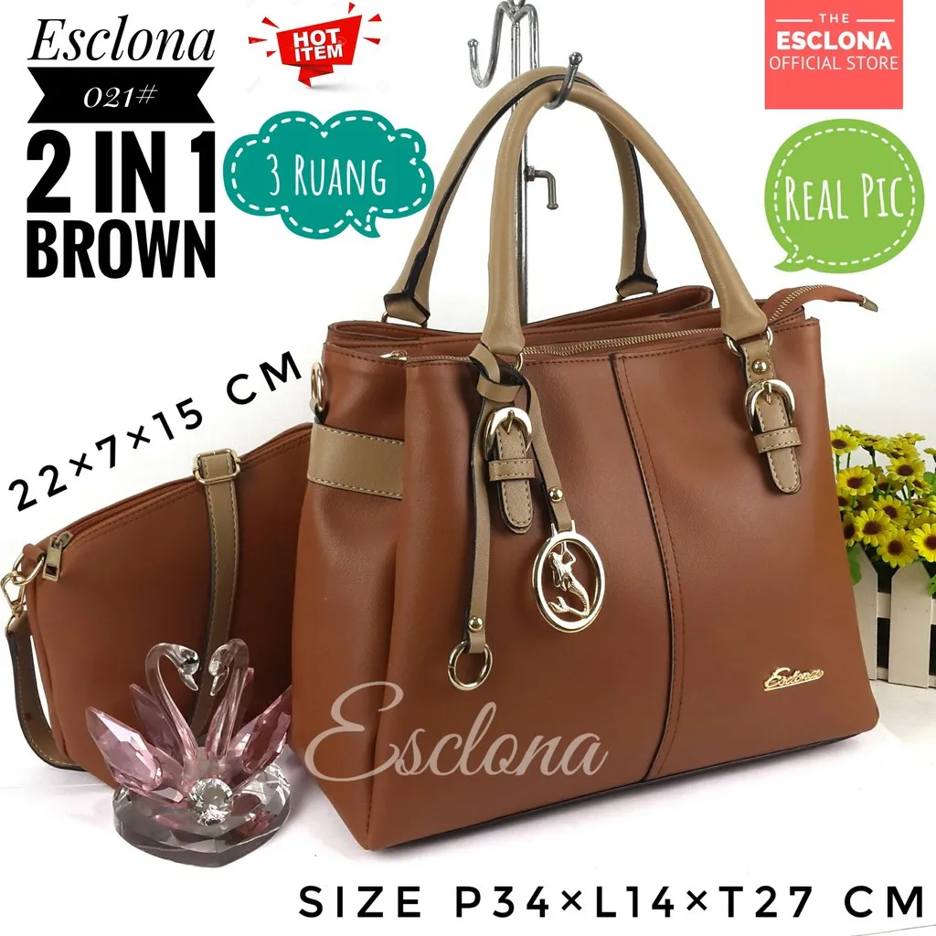 ESCLONA Tas Wanita Selempang Import Batam Hand Bag Shoulder Tangan Bahu Kantor Kerja Kuliah 021 s2
