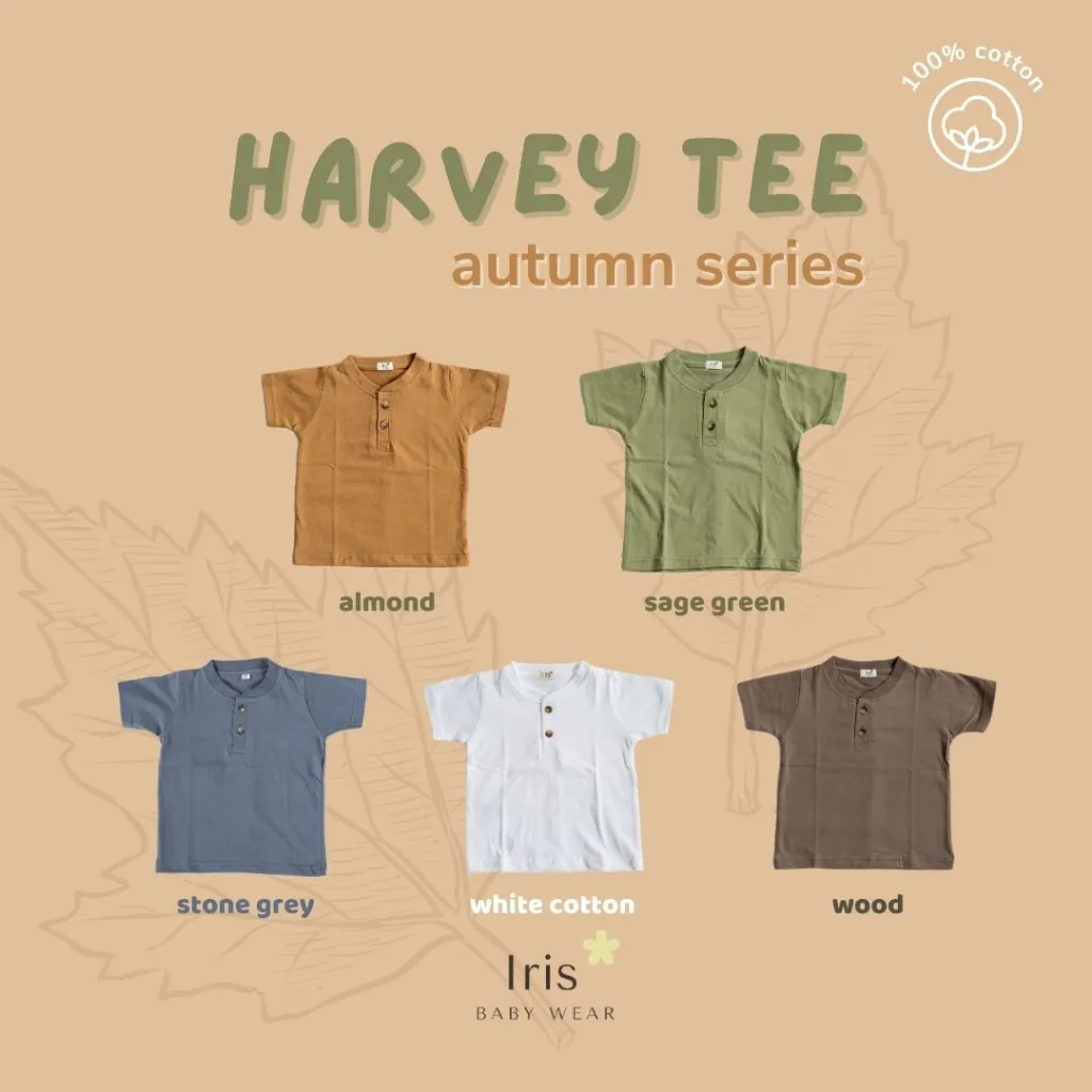 Iris Baby Wear - Harvey Tee Atasan Kaos Polos Katun Kancing Anak Laki Laki Perempuan Baju Anak