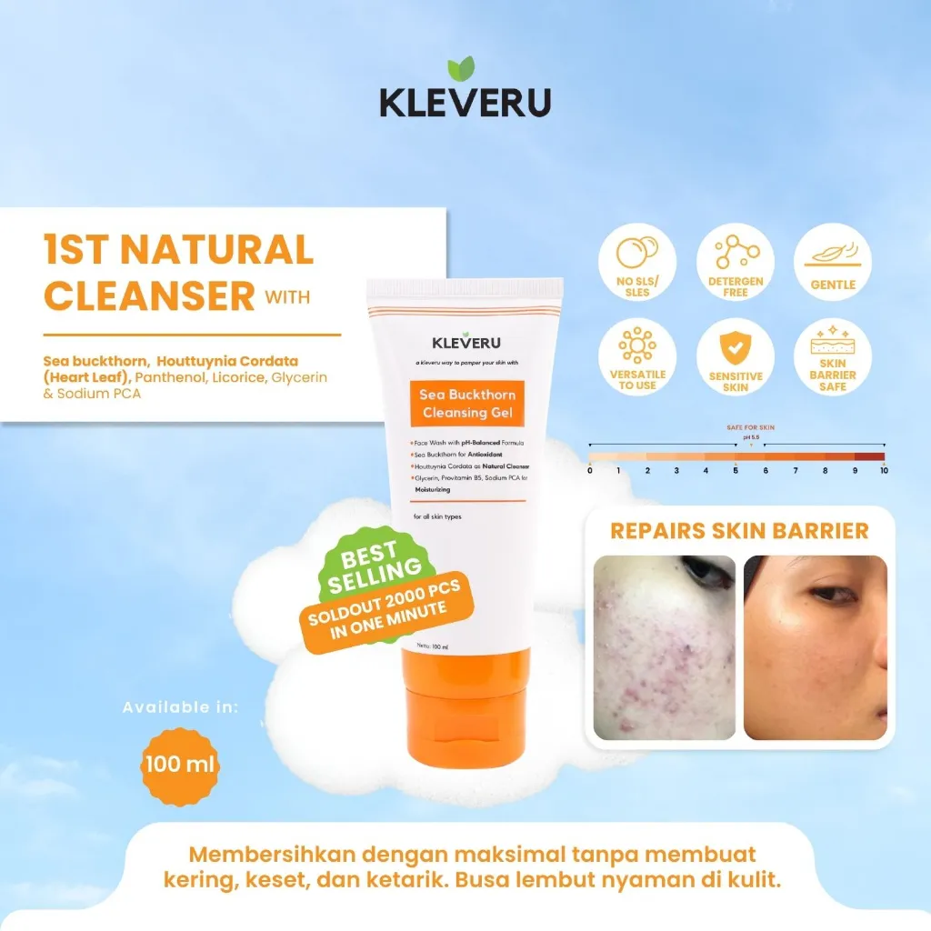KLEVERU Sea Buckthorn Cleansing Gel ( Face Wash )