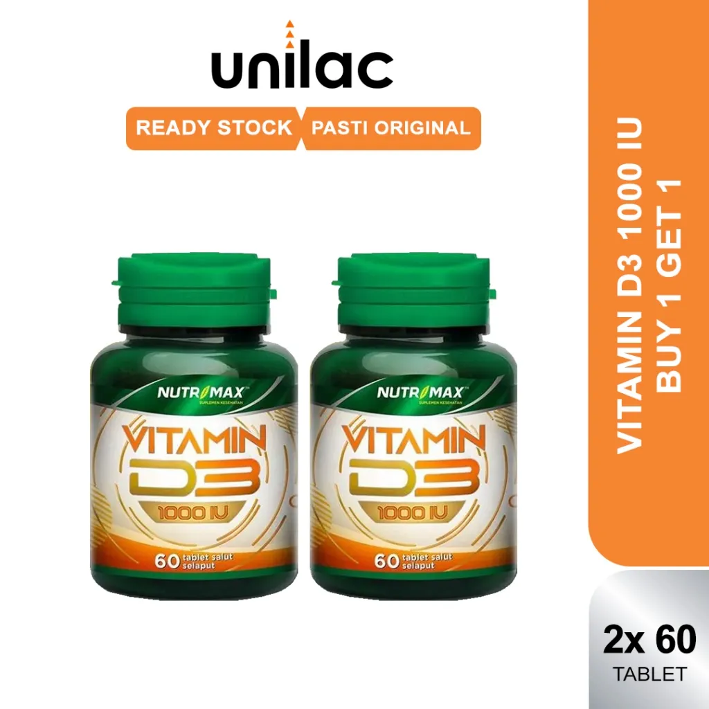 (60 Tablet) Nutrimax D3 1000 IU | Suplemen Daya Tahan Tubuh | Multivitamin Tulang Original
