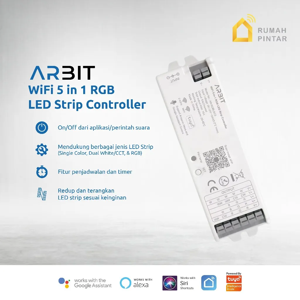 ARBIT WiFi 5 in 1 RGB LED Strip Controller Dimmer Redup Pintar Kontroller Lampu Adaptor Smart Home