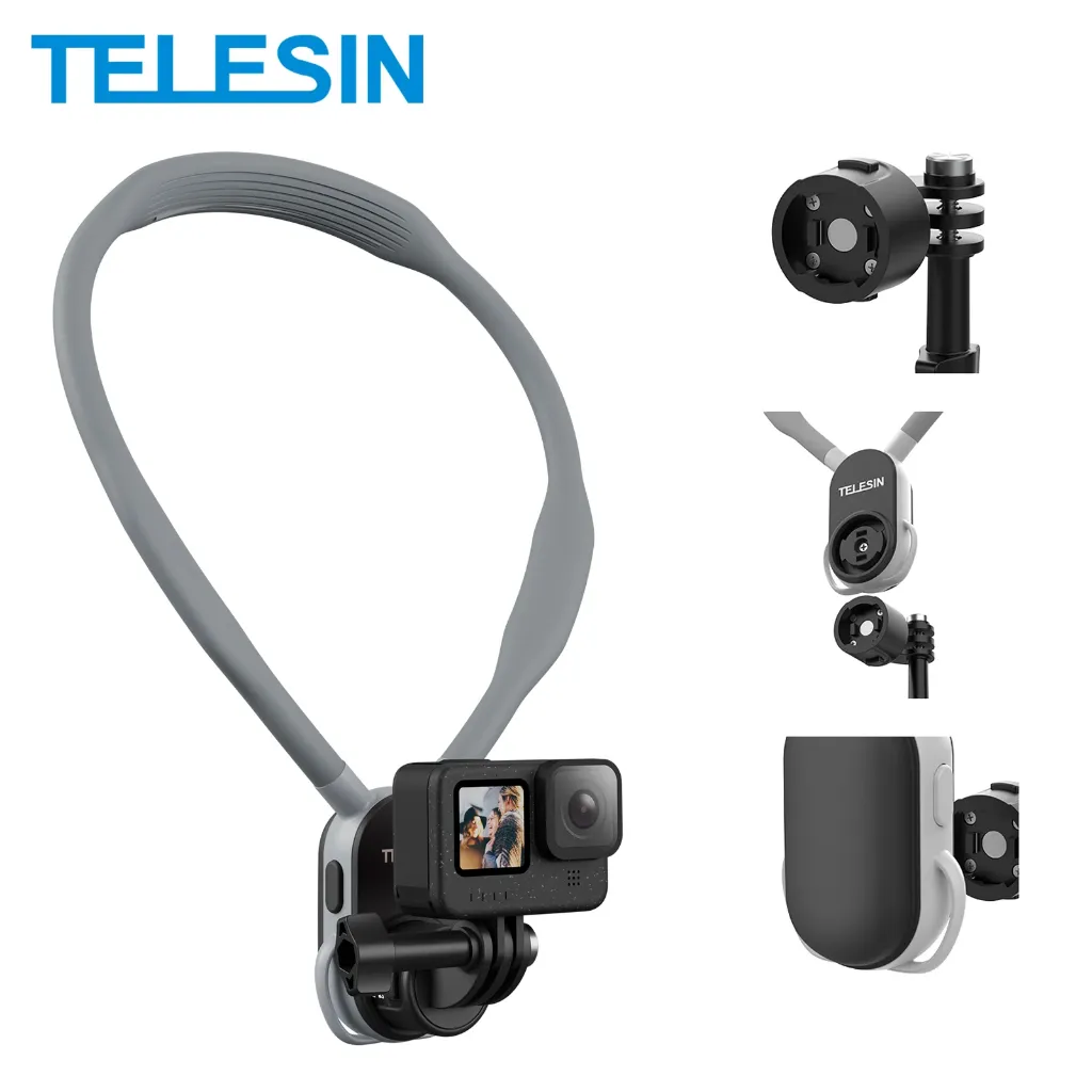 TELESIN Quick Release Magnetic Neck Mount 2.0 Semua Kamera Aksi Dengan Tali Tetap untuk GoPro Insta360 Osmo Action Cam Mounting Kalung Magnetik U-Shape Hanging Neck Camera Holder Mount Bracket for Action Camera Smartphone Hanging Magnetic Neck Holder