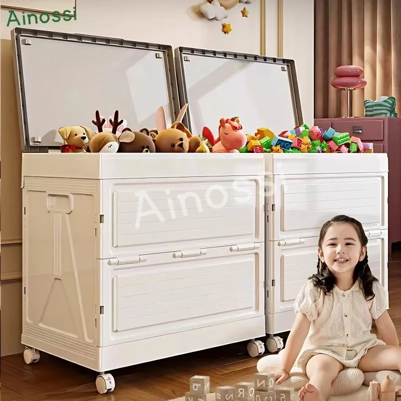 AINOSSI Kotak Penyimpanan Dilipat Plastik Besar Kotak Serbaguna Untuk Baju Pakaian Mainan Selimut-di atas roda
