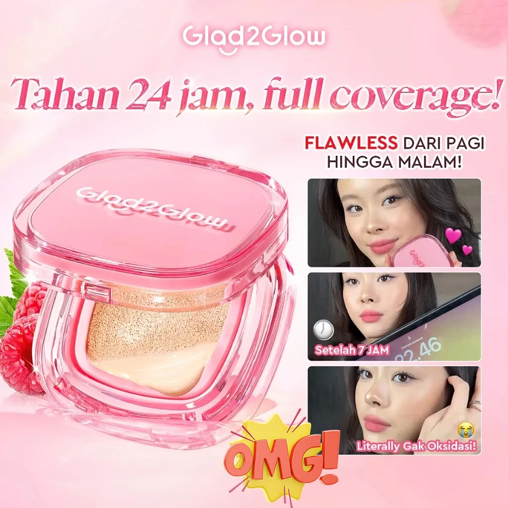 Glad2Glow Perfect Cover Cushion Tahan Air Anti Pengelupasan Efek Matte Melembabkan dan Melindungi Kulit