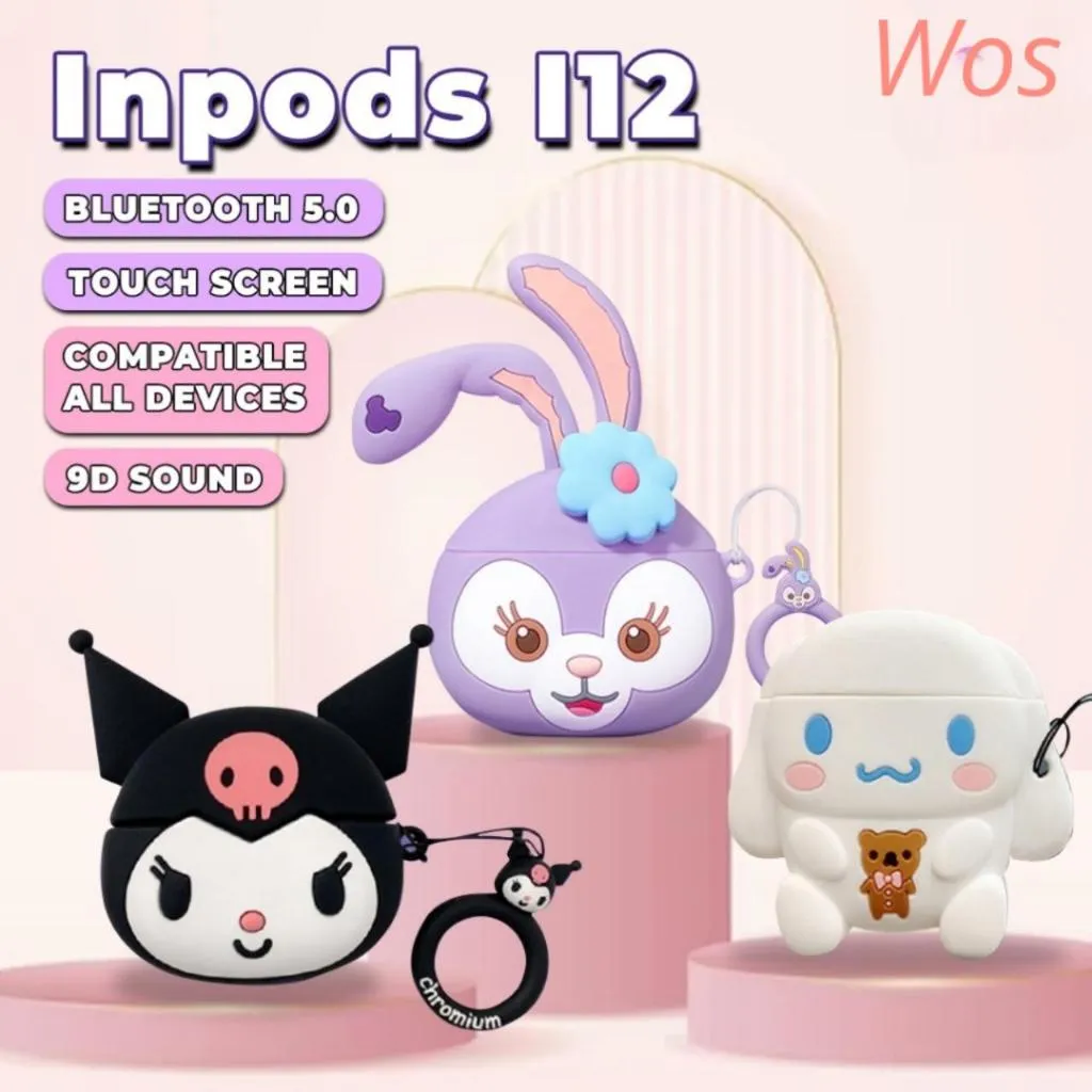 Karakter Headset Nirkabel Universal i12 TWS INPODS Bluetooth 5.0 Earphone 3D Kartun Lucu HIFI Earbud Stereo