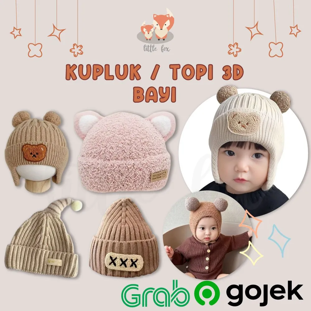 Topi / Beanie Hat Rajut Kupluk Bayi / Anak Unisex Laki Perempuan Model Beruang