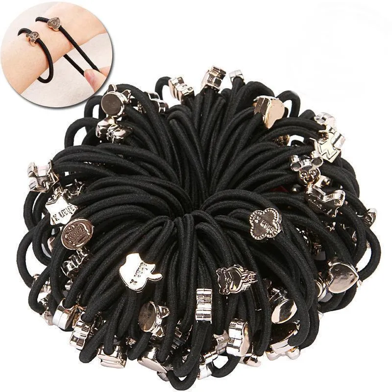 (1PAK ISI 100) Ikat Rambut Korea Hitam Logo