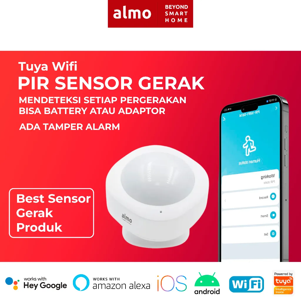 ALMO Tuya Wifi PIR Motion Sensor, Sensor Gerak, Home Automation IoT, Hemat Daya & Deteksi Setiap Moment