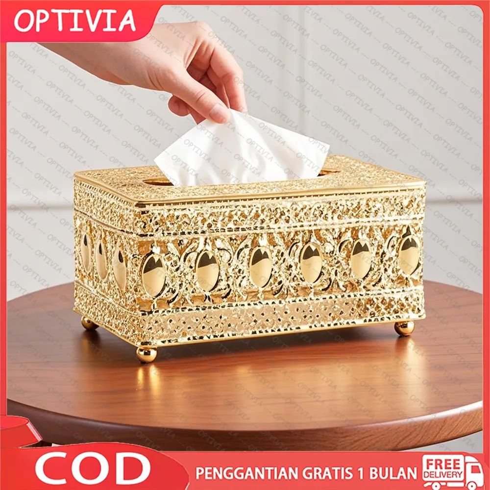 OPTIVIA Kotak Tisu Gold Cantik Kristal Tissue/ Tempat Tissue Elegant / Kotak Tisu Kristal/ Tempat Tisue Crystal Estetik