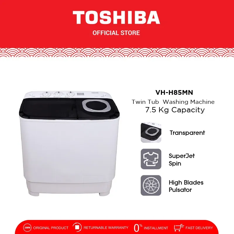 [PRODUK TERLARIS] TOSHIBA Mesin Cuci Dua Tabung 7.5kg Model VH-H85MN Twin Tub - Dilengkapi dengan Super Jet Spin