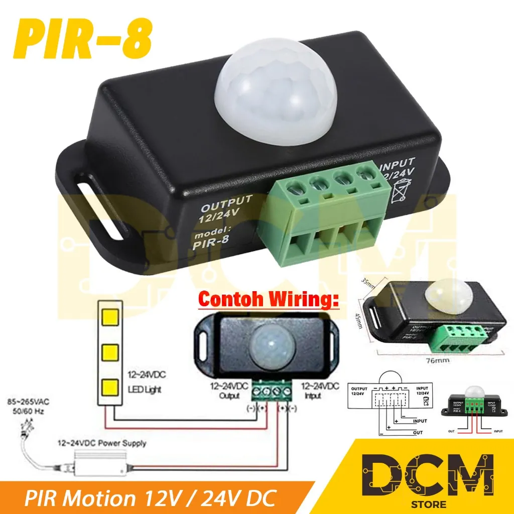 PIR Motion Sensor Detector 12V 24V PIR-8 Saklar Otomatis Sensor Gerak
