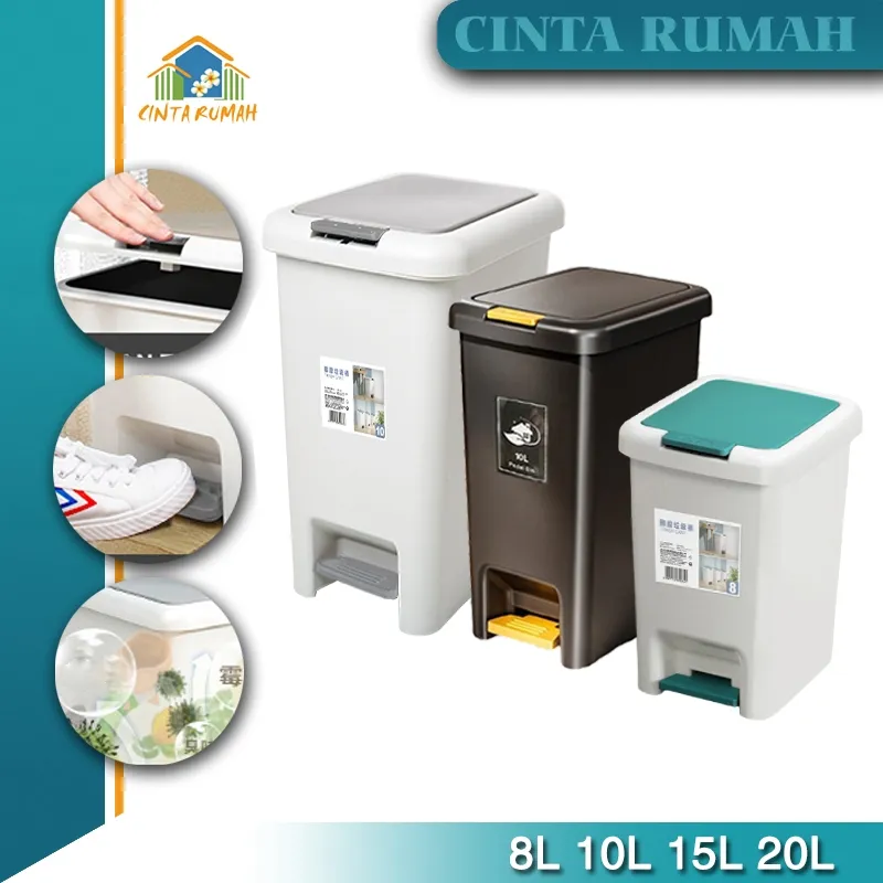 Tempat Sampah Injak 8L/10L/15L/20L Plastik Tertutup Kotak Sampah dapur Kamar mandi Kamar Tidur Ruang Tamu Trash Box Pedal tempat sampah  kotak sampah besar