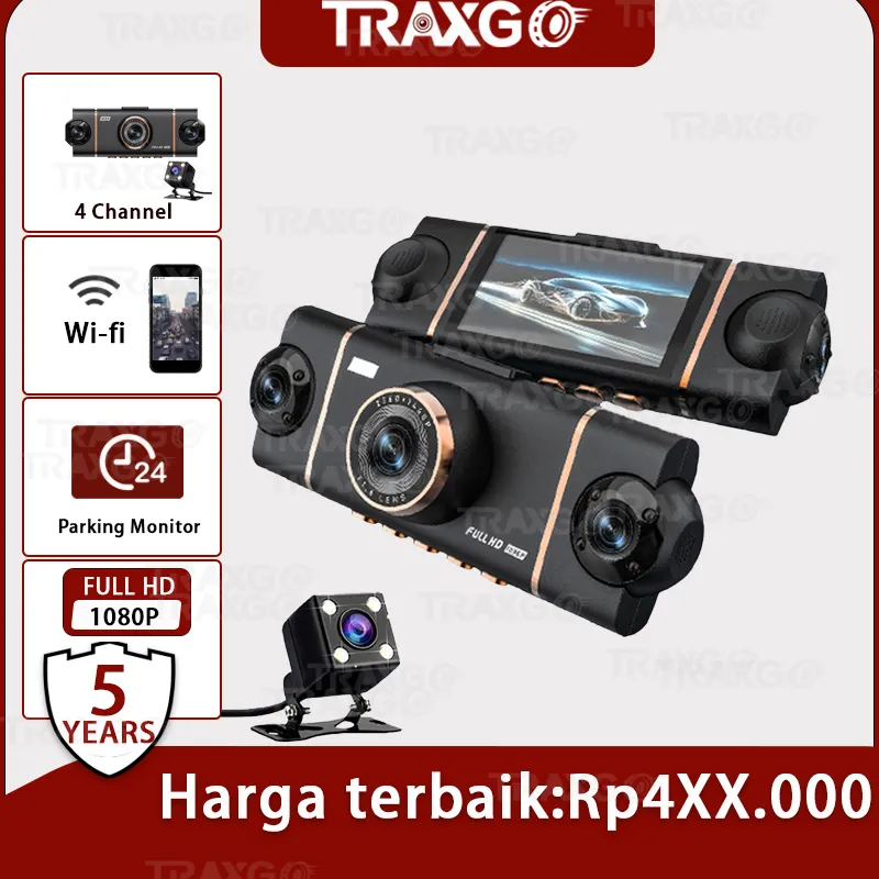 D65 Dash Cam Mobil Empat Kamera - Real 1080p FHD + Pemantauan Parkir 24 Jam + Kontrol Koneksi WiFi Mobile + GSensor + Layar IPS 3Inci 4 Channel Kamera Mundur Mobil Untuk Perekam Video Kotak Hitam Lensa 24 Jam
