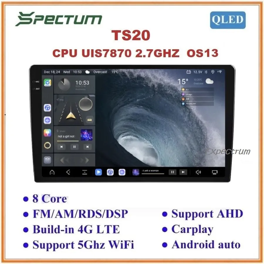 Headunit Android SPECTUM TS20 UIS7870 2,7Ghz OS13, QLED DSP 4G WIFI BT GPS Carplay