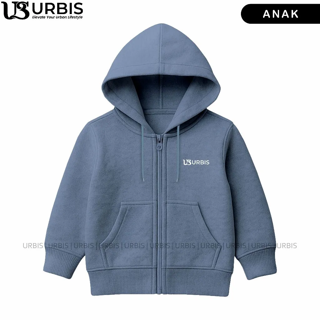 URBIS Jaket Zipper Anak Laki-Laki Perempuan Usia 3-13 Tahun Sablon NEW URBIS Fleece Tebal