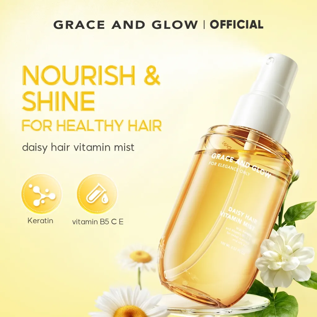 Grace and Glow Daisy Perfume Hair Vitamin Mist - Parfum Rambut Spray untuk Membuat Rambut Mudah Diatur dan Wangi Seharian with Keratin + Vitamin B5 C E