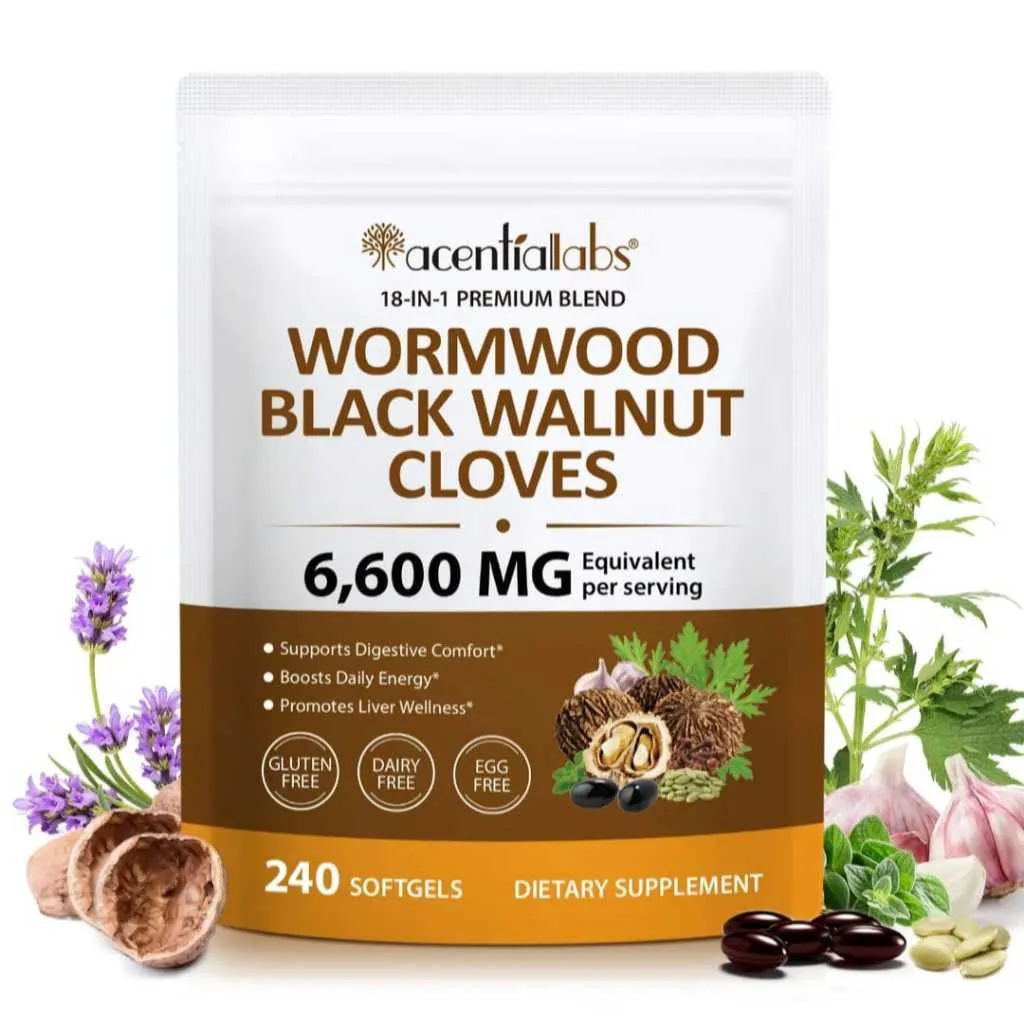 Acentiall Labs 18-in-1 Premium Blend Wormwood Black Walnut Cloves 6600 MG Suplemen Herbal 240 Softgels Dukung Kesehatan Pencernaan dan Detoksifikasi Tubuh