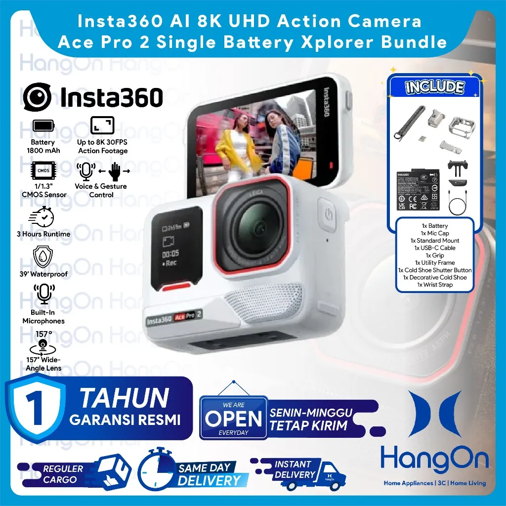 Insta360 Ace Pro 2 Single Battery Arctic White Xplorer Bundle Silver AI 8K UHD Action Camera Insta 360 Leica Lens Waterproof Kamera Aksi AcePro 2