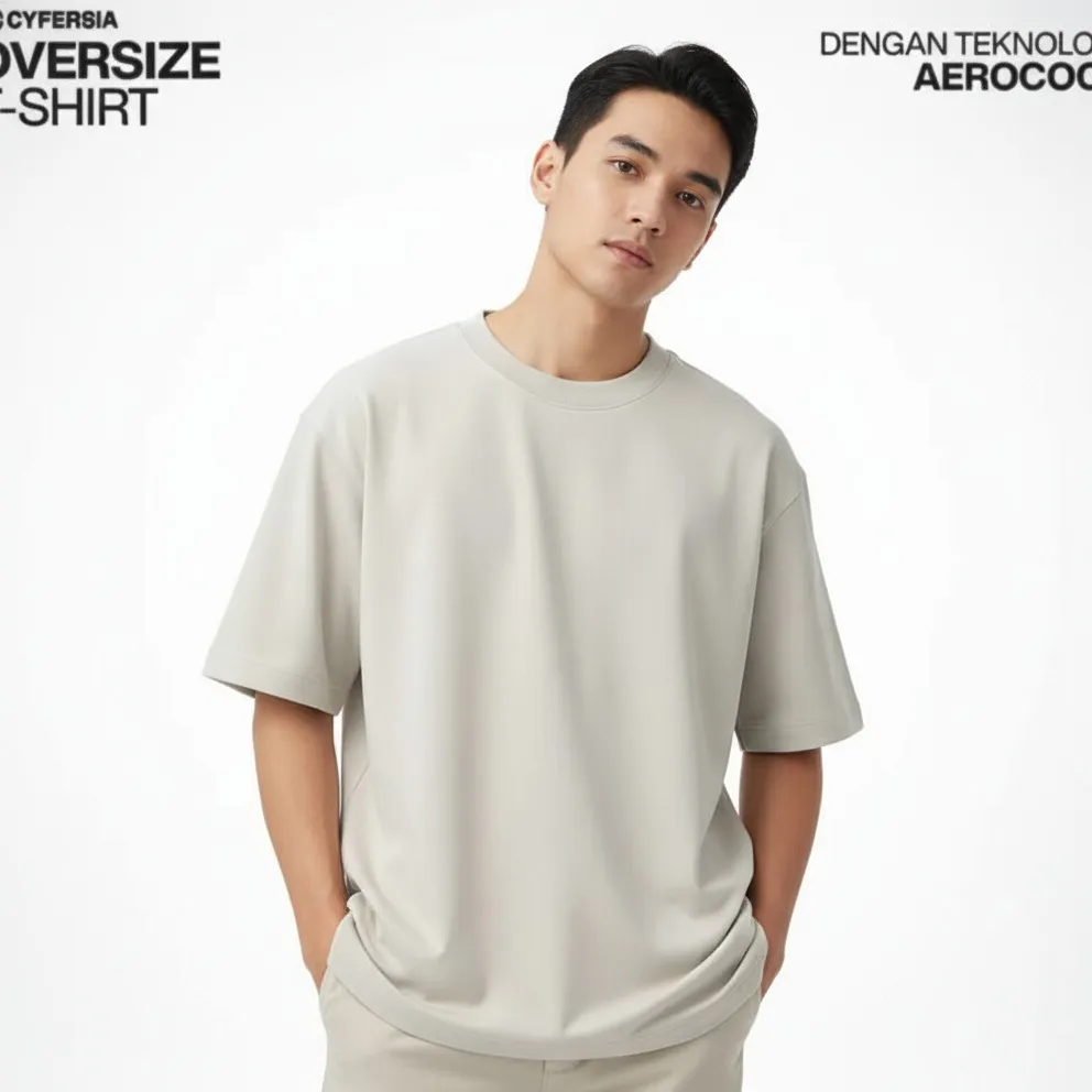 Cyfersia Kaos Oversize Polos Kaos Unisex Aerocool Bahan Dingin Nyaman Anti Gerah Warna Oatmilk