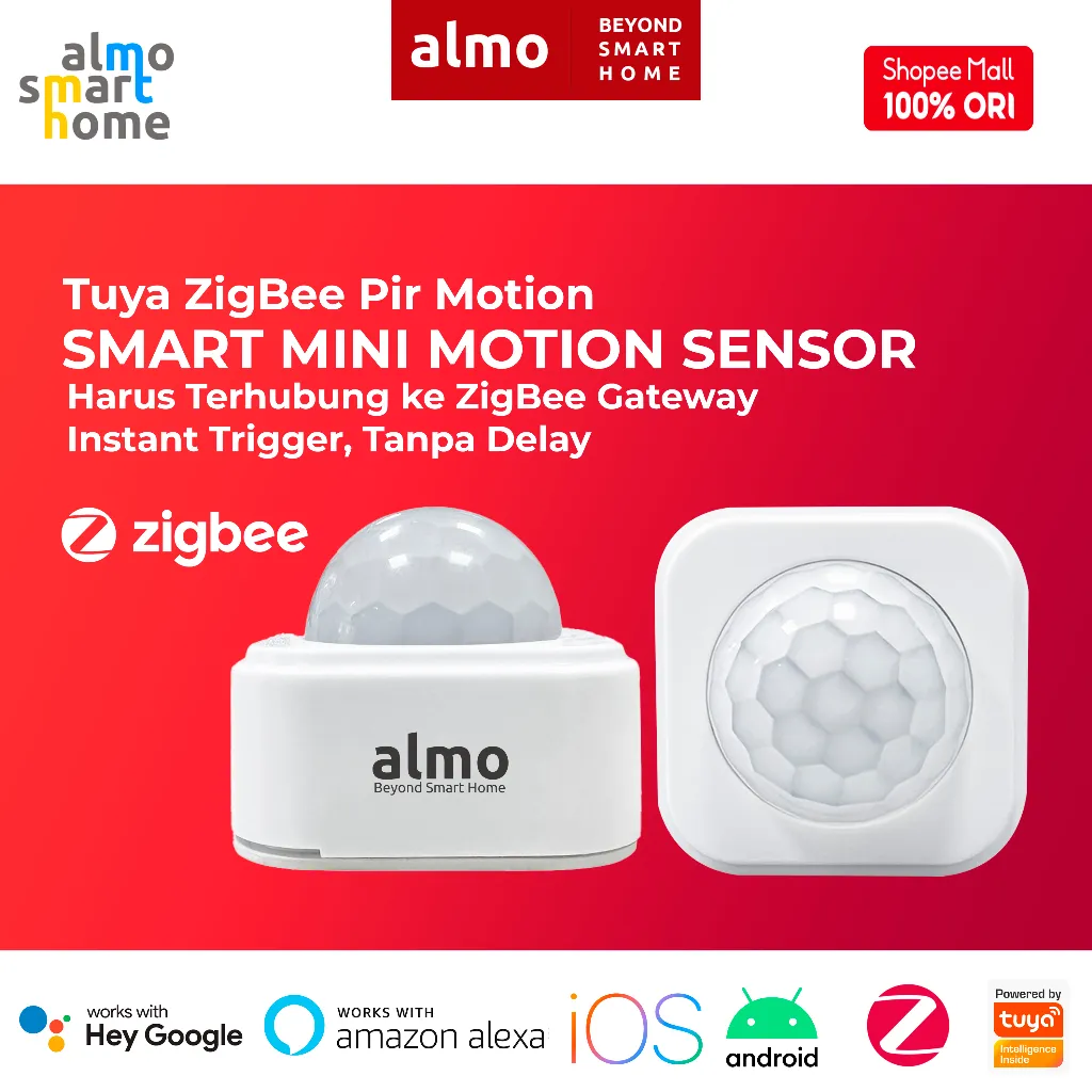 ALMO Tuya ZigBee Smart PIR Motion Sensor  Gerak Home Automation Alarm Tuya Smart