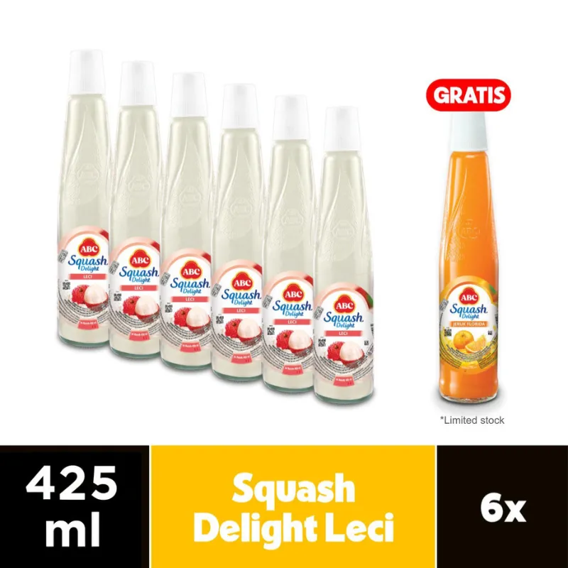 ABC Sirup Squash Delight Leci 425 ml - Multi Pack 6 pcs