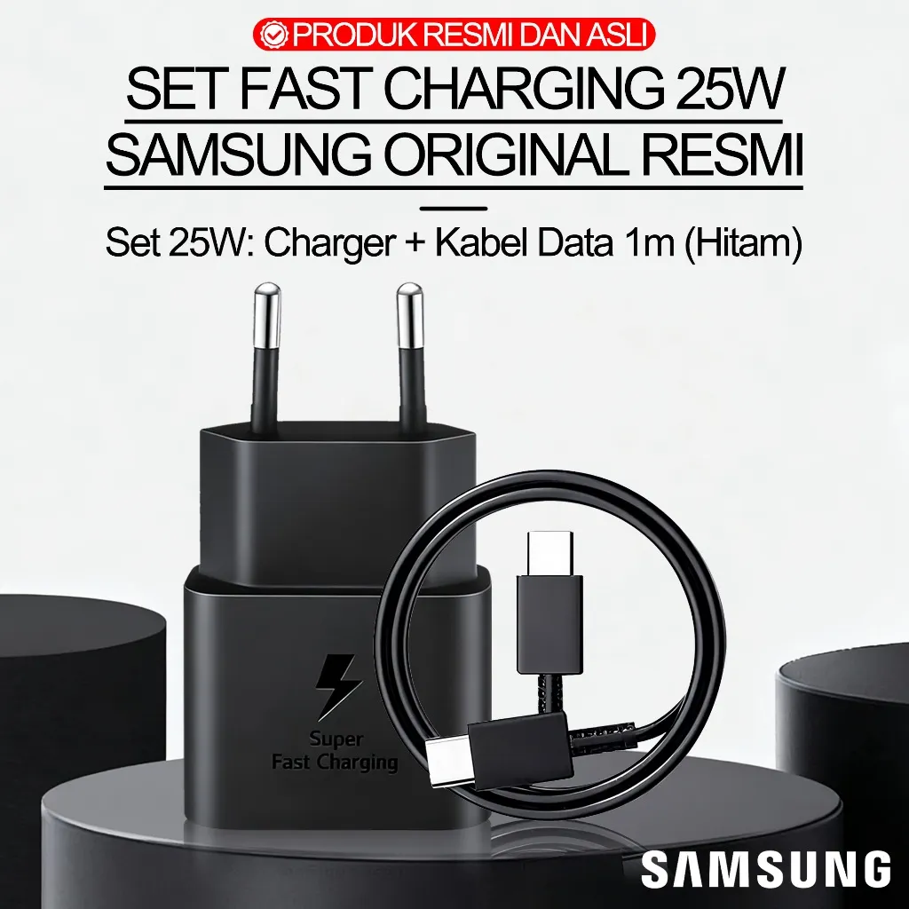Charger Asli Samsung 25W | Isi Daya Super Cepat + Kabel Data Original | Garansi Resmi 1 Tahun