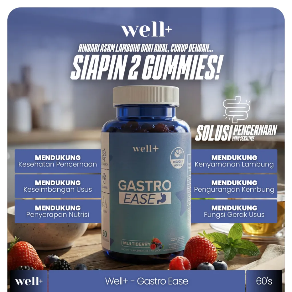 Well+ GASTRO EASE Gummy Multiberry 30 Servings | Suplemen Kesehatan Pencernaan & Lambung