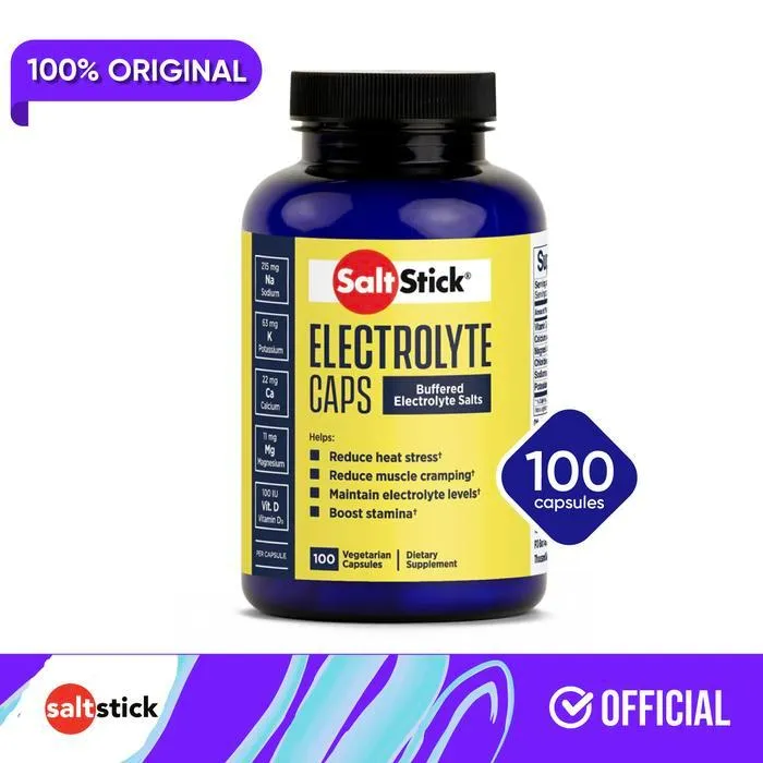 SaltStick Electrolyte - 100 caps| Kapsul Elektrolit SaltStick dengan Vitamin D | Pil Garam dengan Elektrolit untuk Lari, Nutrisi Olahraga Daya Tahan, Suplemen Lari | 100 Hitung Pil Elektrolit | For Runners, Marathon, Sports
