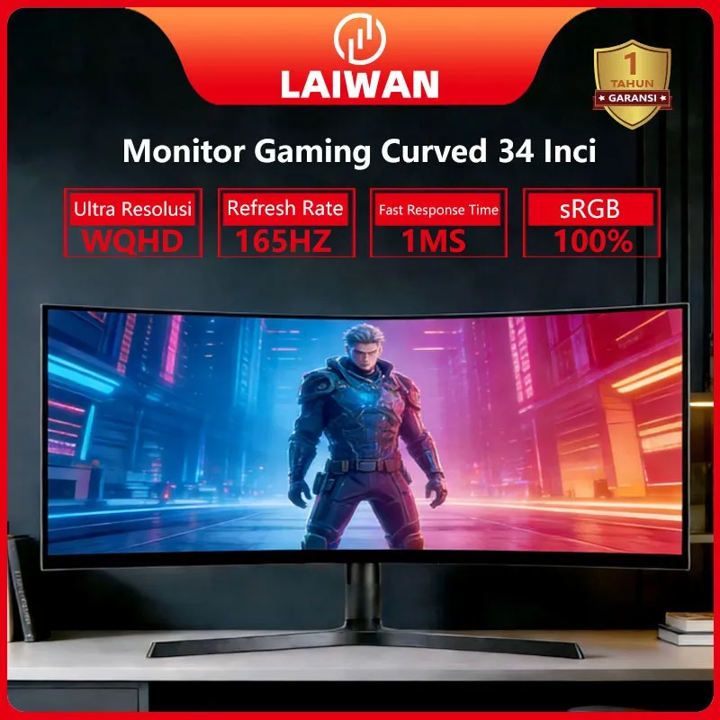 LAIWAN Monitor PC Gaming Curved 34 Inci - 4K UHD | 165Hz Anti Tearing dan Premium quality