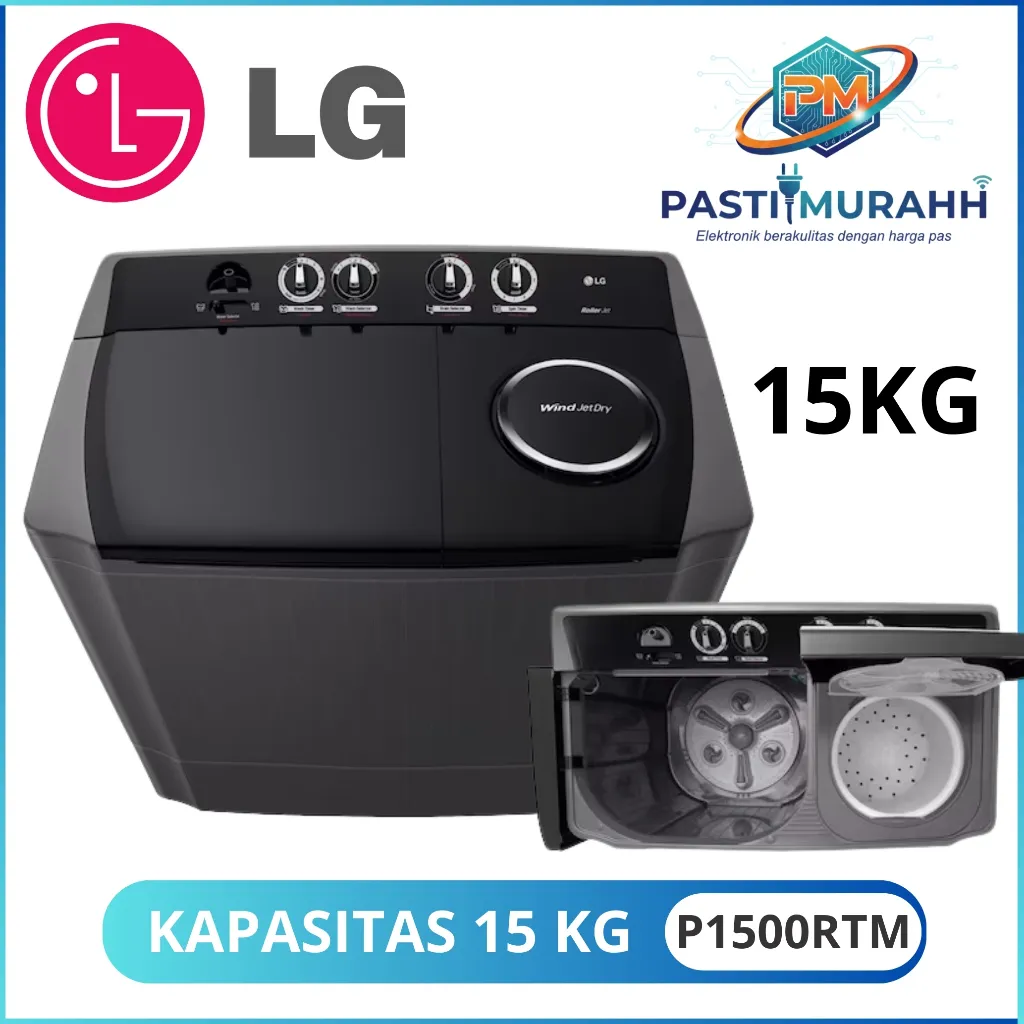 (CARGO)MESIN CUCI LG MIDDLE BLACK P1700RT(17 KG) P1400RTM (14KG) P1500RTM(15KG) P1000RTM(10 KG) MESIN CUCI LG 2 Tabung Jumbo Roller Jet Pulsator