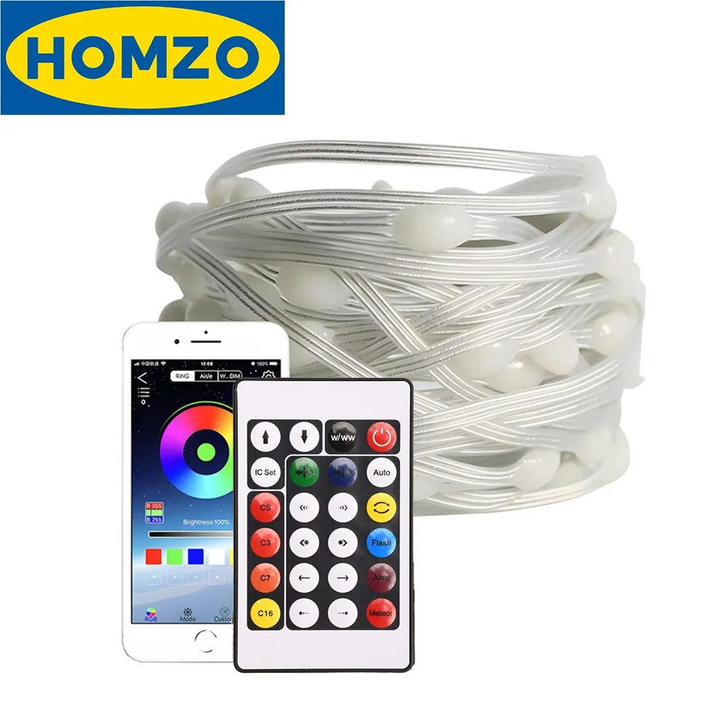 HOMZO - Smart LED Fairy Strip Light Running Kontrol Suara Lampu Tali 10M Sensor Music Bluetooth Remote RGB Aplikasi Kontrol Lampu Suasana Dekoratif Rumah Luar Ruangan