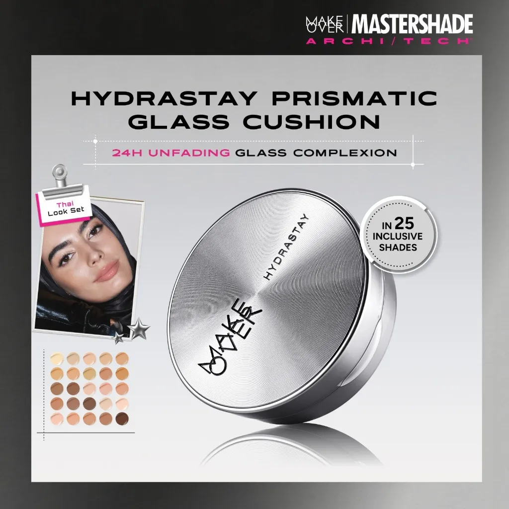 NEW! MAKE OVER Hydrastay Prismatic Glass Cushion - Glow Aqeela Sargio Cushion Plumpy Tahan Cuaca Panas Lembab Anti Crack Smudgeproof Tidak Cakey Tidak Crease High Coverage Tahan Banting Radiant Foundation Compact Makeup