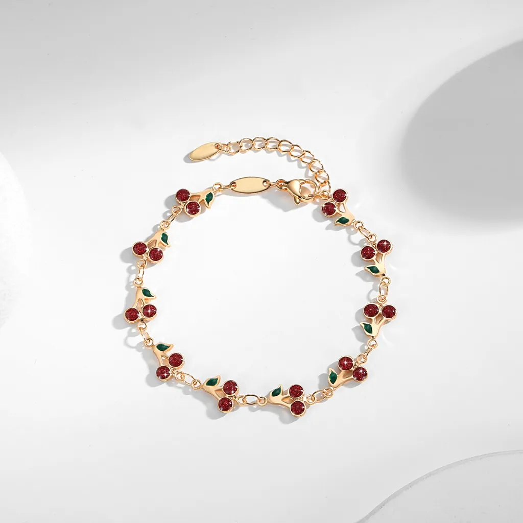 Lanme Jewelry Gelang Titanium Korea Lucu Ceri Kristal Anti Karat Indah Wanita Aksesories TX185