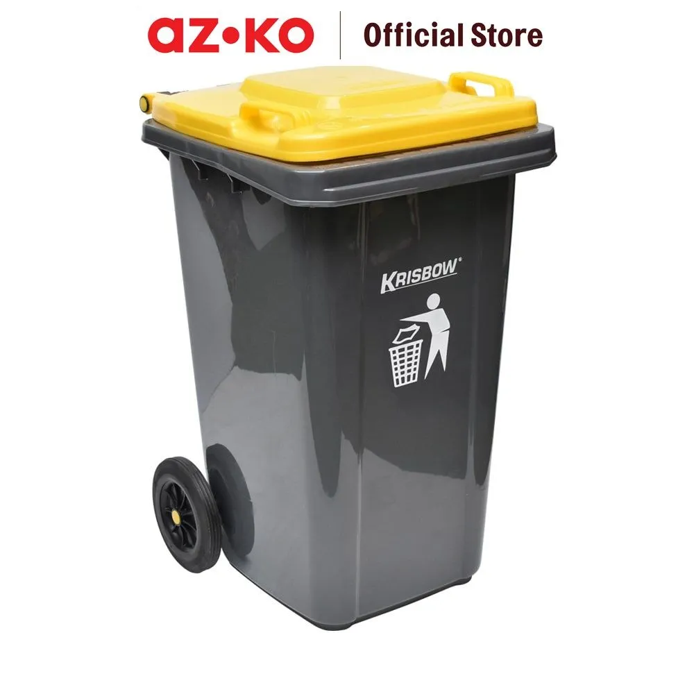 AZKO Krisbow 100 ltr Tempat Sampah Plastik Outdoor Dengan Roda - Kuning Tong Sampah Wadah Pembuangan Alat Kebersihan Trash Bin
