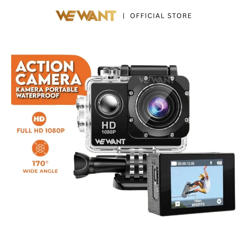 WEWANT Kamera Action 1080p Camera Waterproof Non-WiFi Aksi Helm Cam USB Cas Outdoor