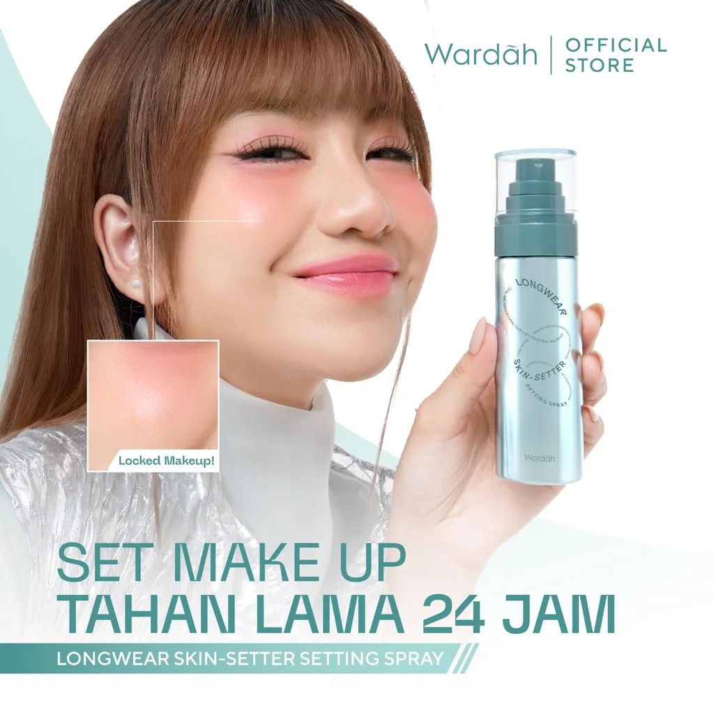 NEW LAUNCH! Wardah Longwear Skin-Setter Setting Spray 80 ml Ghea's Pick - 24H Set & Lock, Skin-SetterTM Technology, Longlasting, Smooth, Flawless, Oilcontrol, Transferproof, Smudgeproof, Lightweight, Hydrating, Cushion Powder Foundation Skintint - Makeup