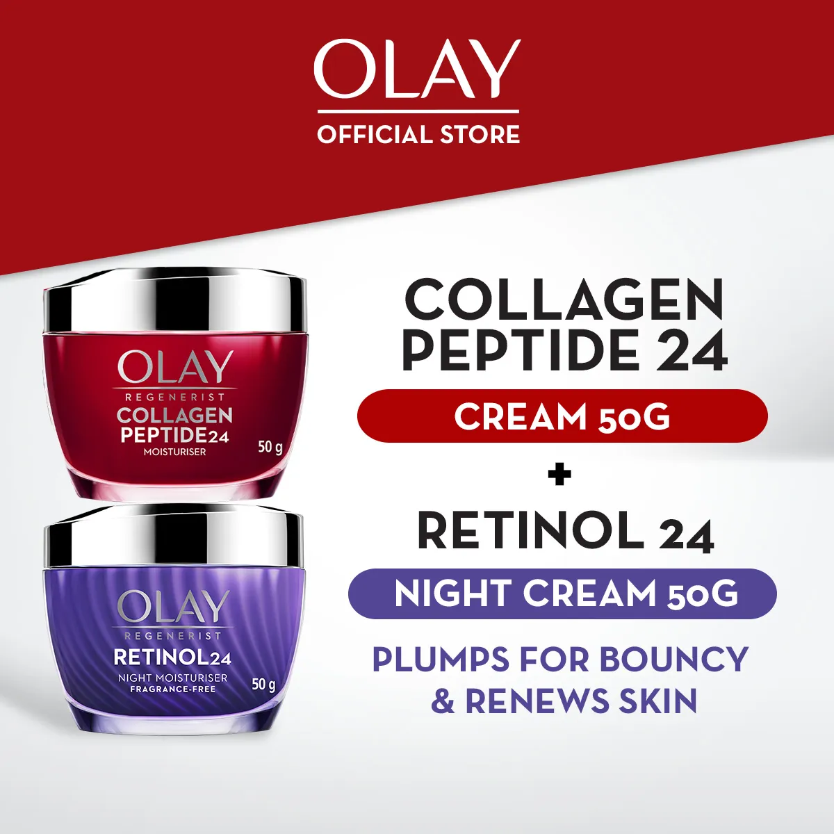 Olay Regenerist Collagen Peptide24 Day Cream 50gr + Regenerist Retinol24 Night Cream 50gr Antiaging Tandem