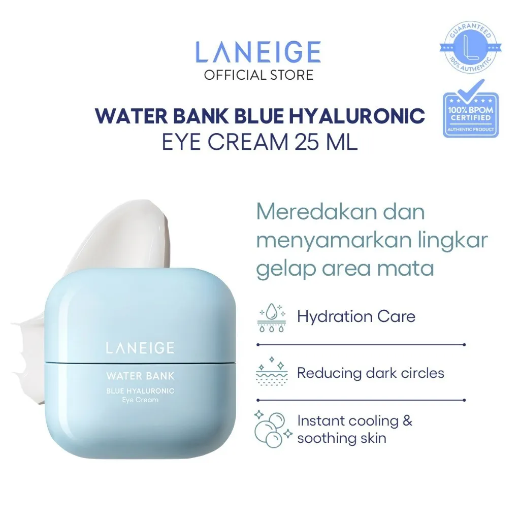 LANEIGE Waterbank Blue Hyaluronic Eye Cream 25 mL - Puffy Eye Care, Krim Mata, Dark Circles, Hydrating Eye Cream