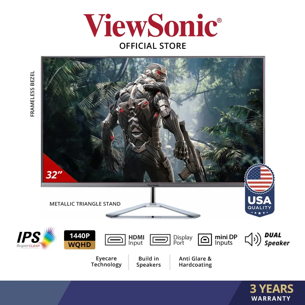 ViewSonic VX3276-2K-MHD-2 32" Widescreen IPS 1440p Frameless Monitor