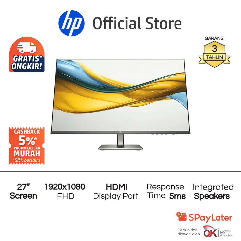 Monitor HP Series 5 FHD 27 Inch 1920 x 1080 48-100 Hz 5ms HDMI Display Port Garansi 3 Tahun Promo Murah Gratis Ongkir Official