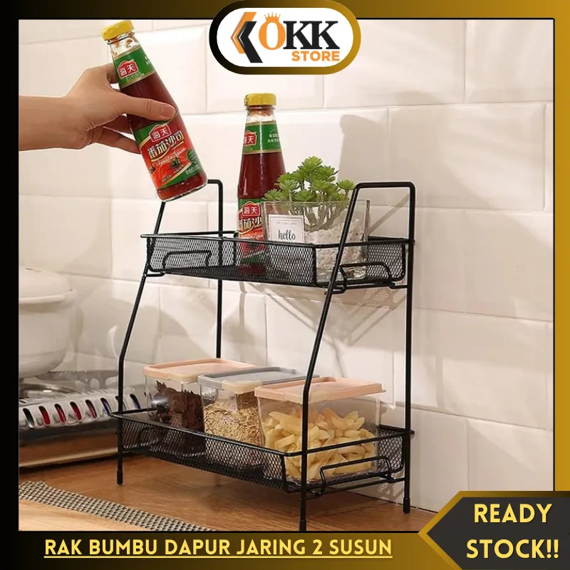 OKK Rak Bumbu Dapur Jaring Serbaguna Bahan Besi Anti Karat / Rak Bumbu 2 Susun Dapur Kitchen