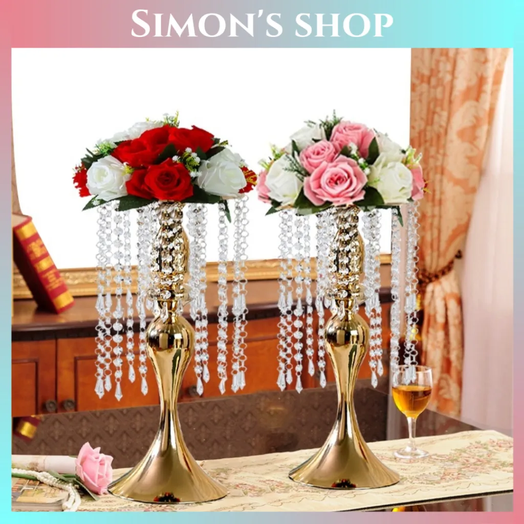[COD]Baru Vase Pernikahan Alat Peraga Jalan Memimpin Besi Putri Duyung Emas Candlestick Meja Utama Vas Set Meja Dekorasi Eropa Mermaid Centerpiece Crystal Stand Kandil Holder Bunga Dekorasi Meja