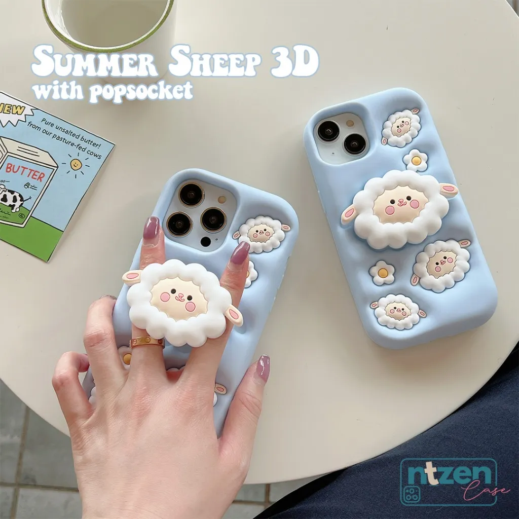 Case Iphone Summer Sheep 3D with Popsocket 11 12 13 14 15 Pro Max 16 17