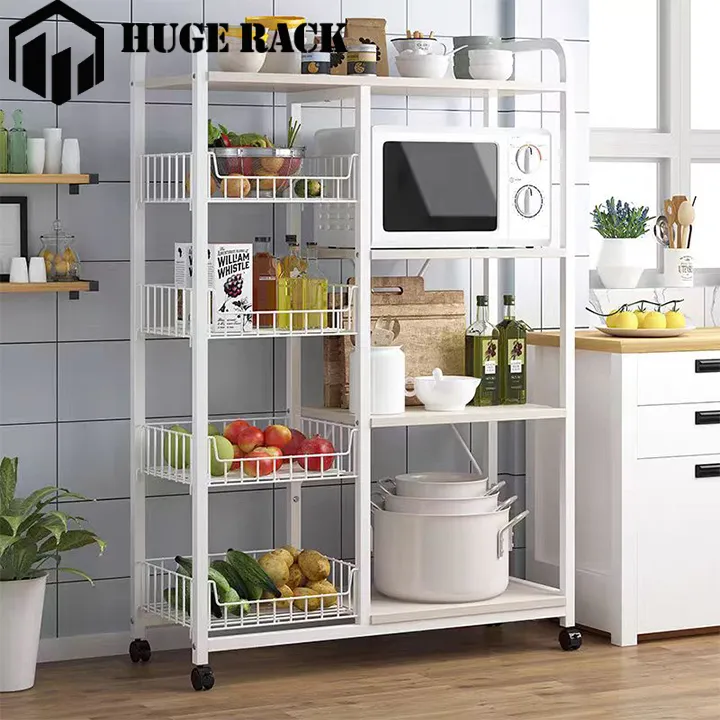 Rak Dapur Susun Minimalis / Rak Oven Microwave/ Kitchen Rack/ Rak Bumbu/Rak Kabinet Dapur /Rak Penyimpanan Serbaguna Dengan 4 Roda